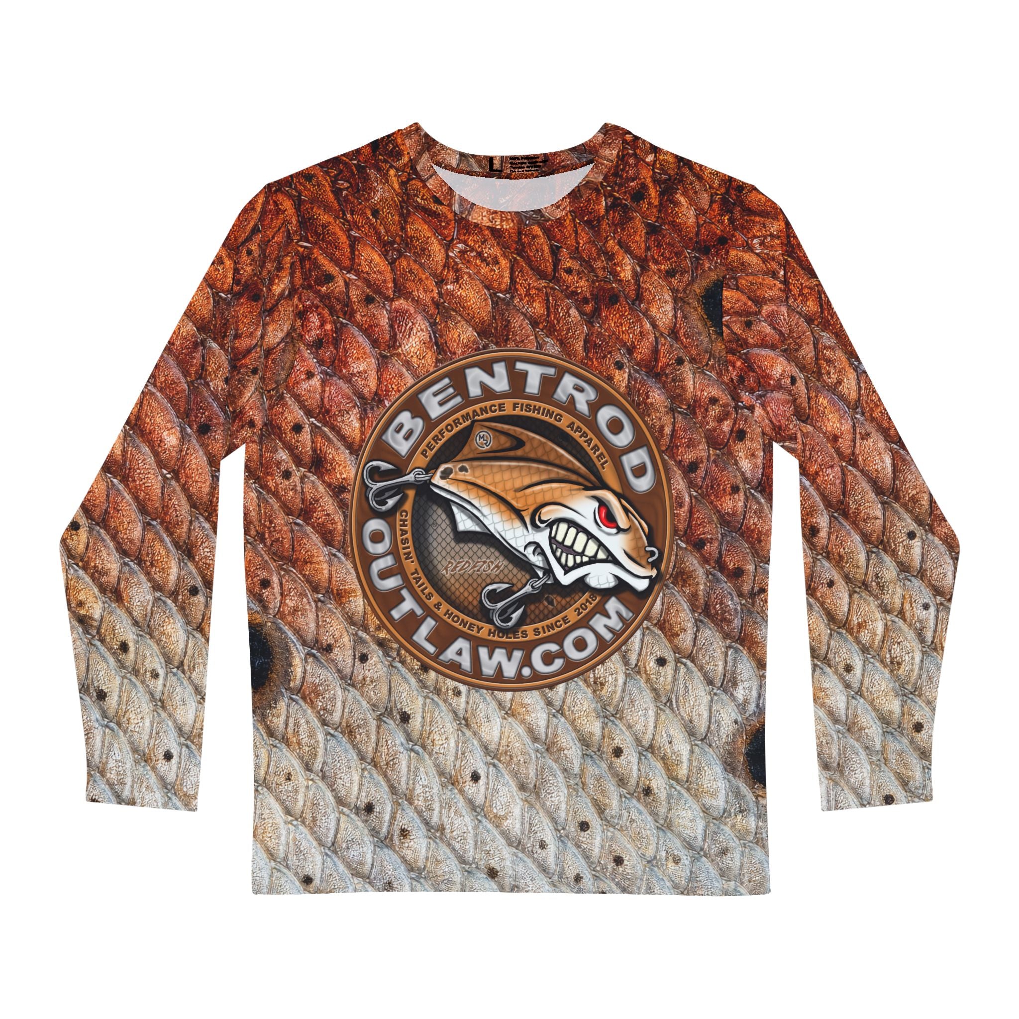 The Bentrod Outlaw Seal — Redfish Edition | Fish Scale Long Sleeve Fishing Shirt, All-Over Print