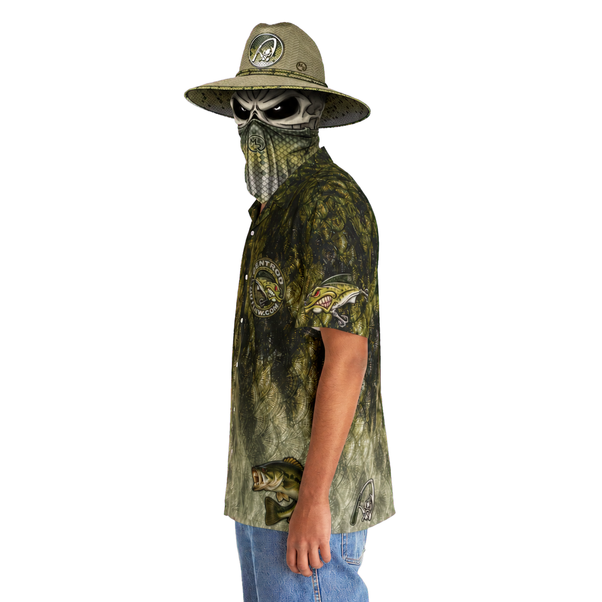 The Bentrod Outlaw Seal — Largemouth Bass Edition Hawaiian Shirt | Fish Scale Camp Shirt, Unisex All-Over Print