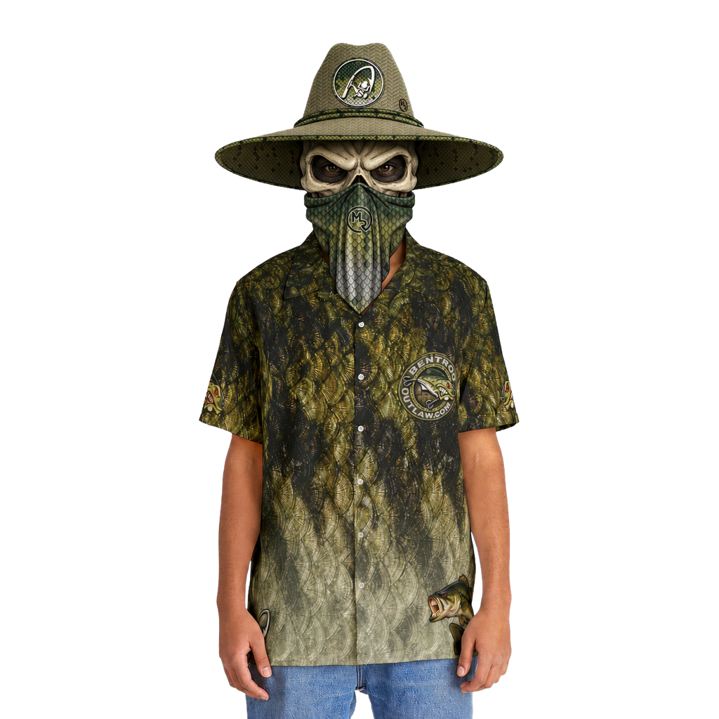 The Bentrod Outlaw Seal — Largemouth Bass Edition Hawaiian Shirt | Fish Scale Camp Shirt, Unisex All-Over Print