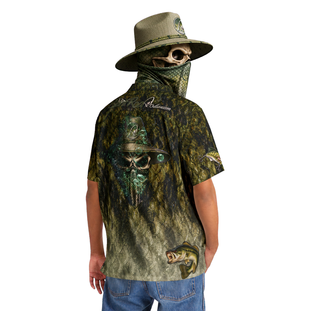 The Bentrod Outlaw Seal — Largemouth Bass Edition Hawaiian Shirt | Fish Scale Camp Shirt, Unisex All-Over Print
