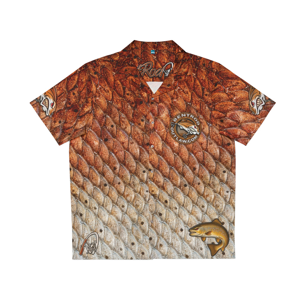 The Bentrod Outlaw Seal — Redfish Edition Hawaiian Shirt | Fish Scale Camp Shirt, Unisex All-Over Print