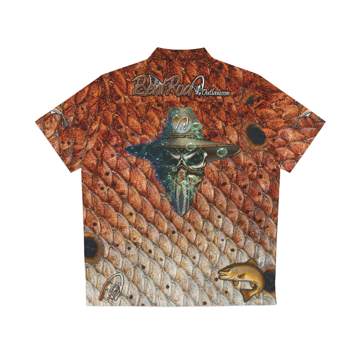 The Bentrod Outlaw Seal — Redfish Edition Hawaiian Shirt | Fish Scale Camp Shirt, Unisex All-Over Print