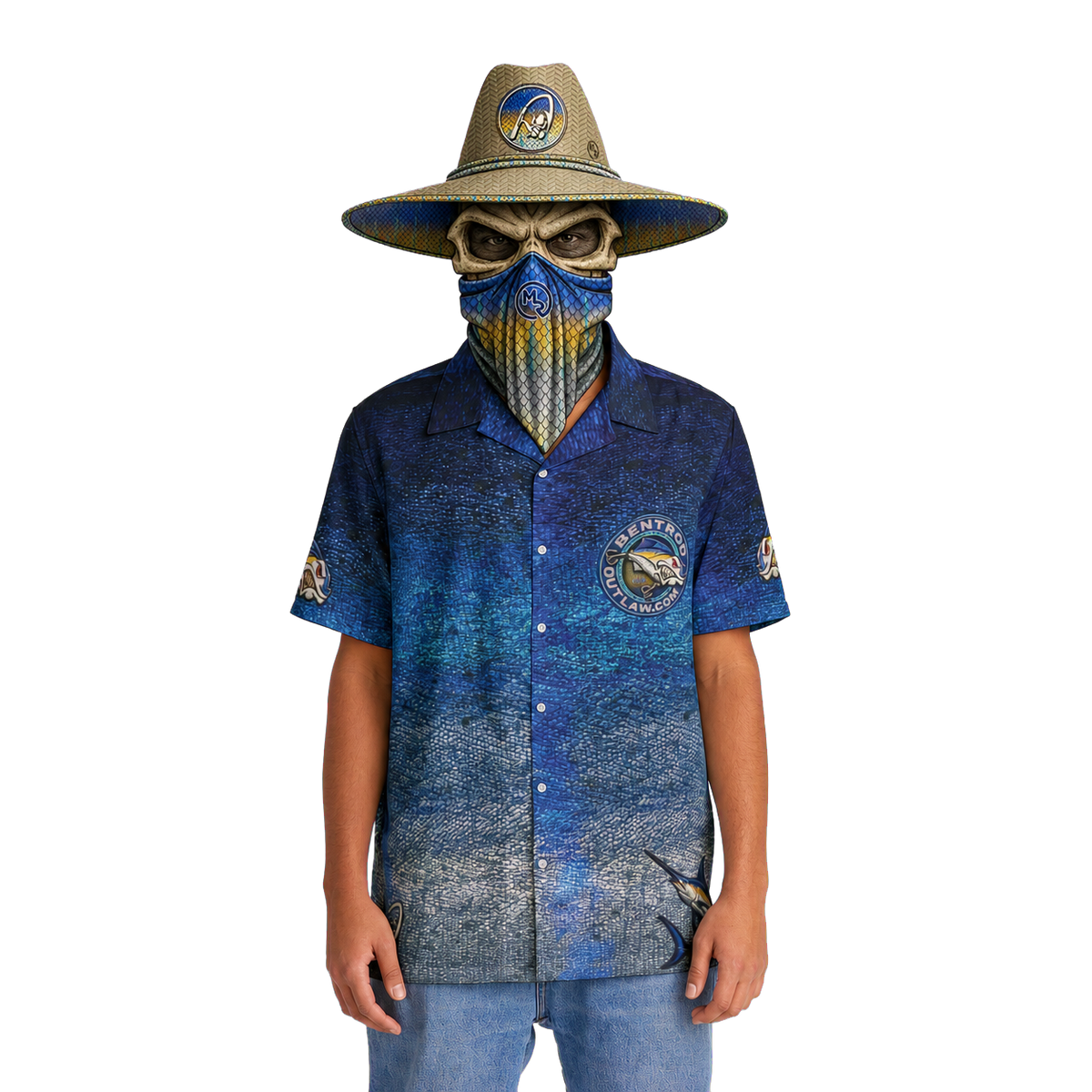 The Bentrod Outlaw Seal — Marlin Edition Hawaiian Shirt | Fish Scale Camp Shirt, Unisex All-Over Print