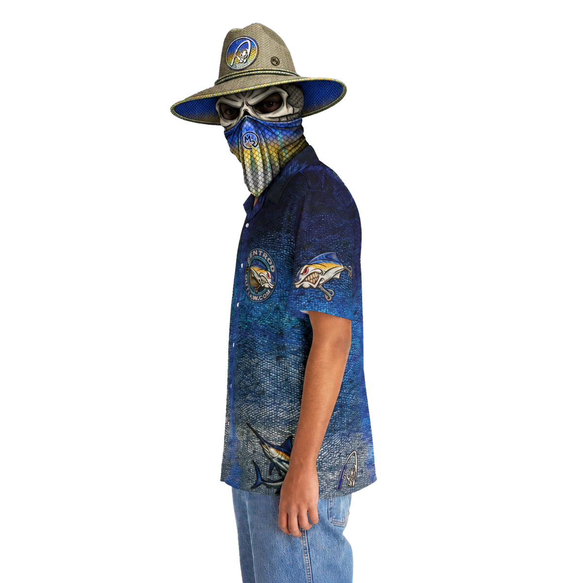 The Bentrod Outlaw Seal — Marlin Edition Hawaiian Shirt | Fish Scale Camp Shirt, Unisex All-Over Print