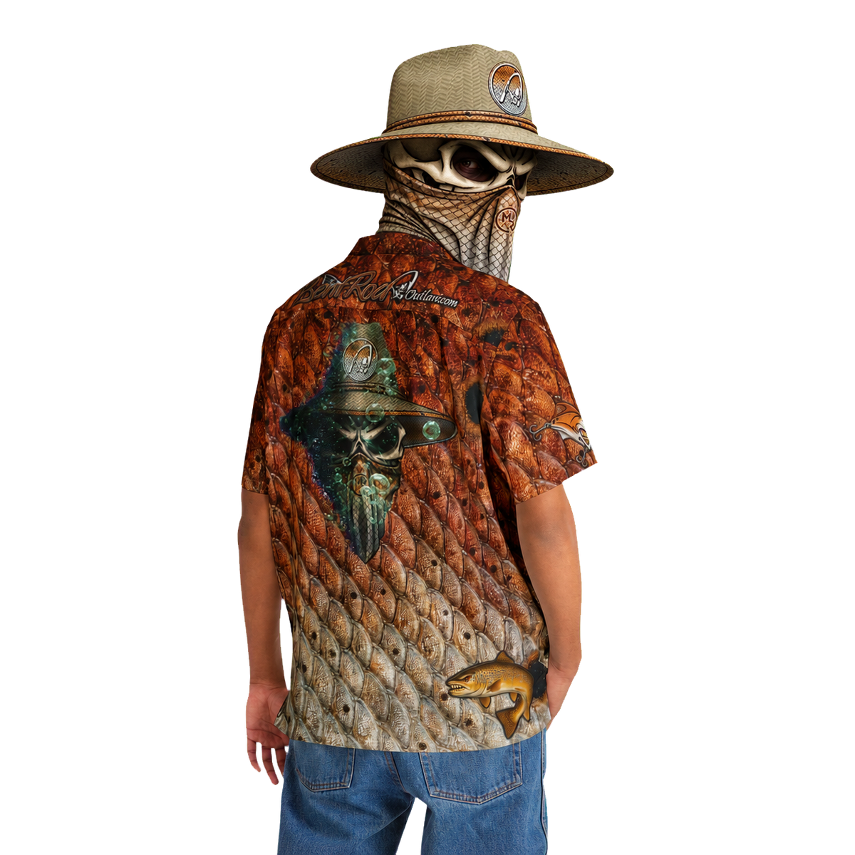 The Bentrod Outlaw Seal — Redfish Edition Hawaiian Shirt | Fish Scale Camp Shirt, Unisex All-Over Print