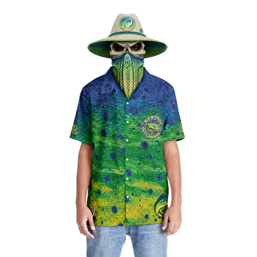 The Bentrod Outlaw Seal — Mahi Mahi Edition Hawaiian Shirt | Fish Scale Camp Shirt, Unisex All-Over Print