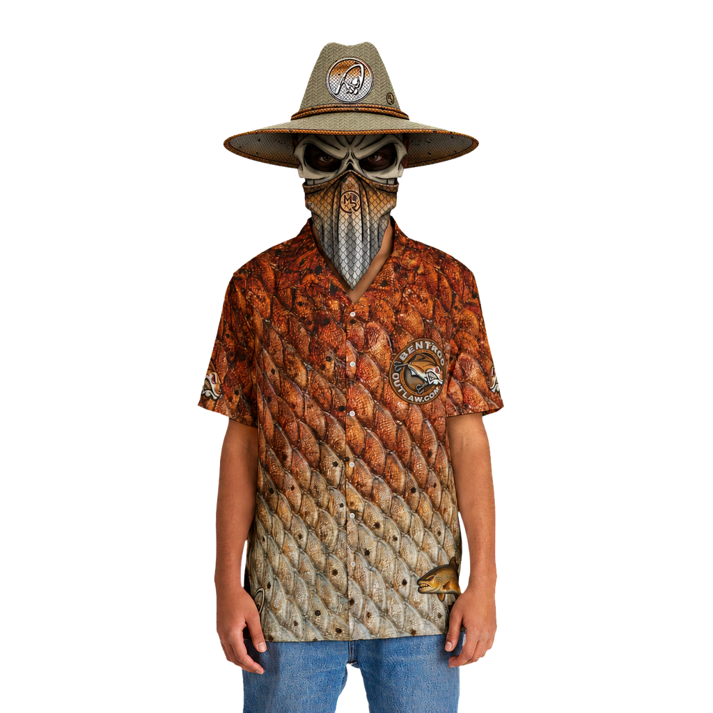 The Bentrod Outlaw Seal — Redfish Edition Hawaiian Shirt | Fish Scale Camp Shirt, Unisex All-Over Print