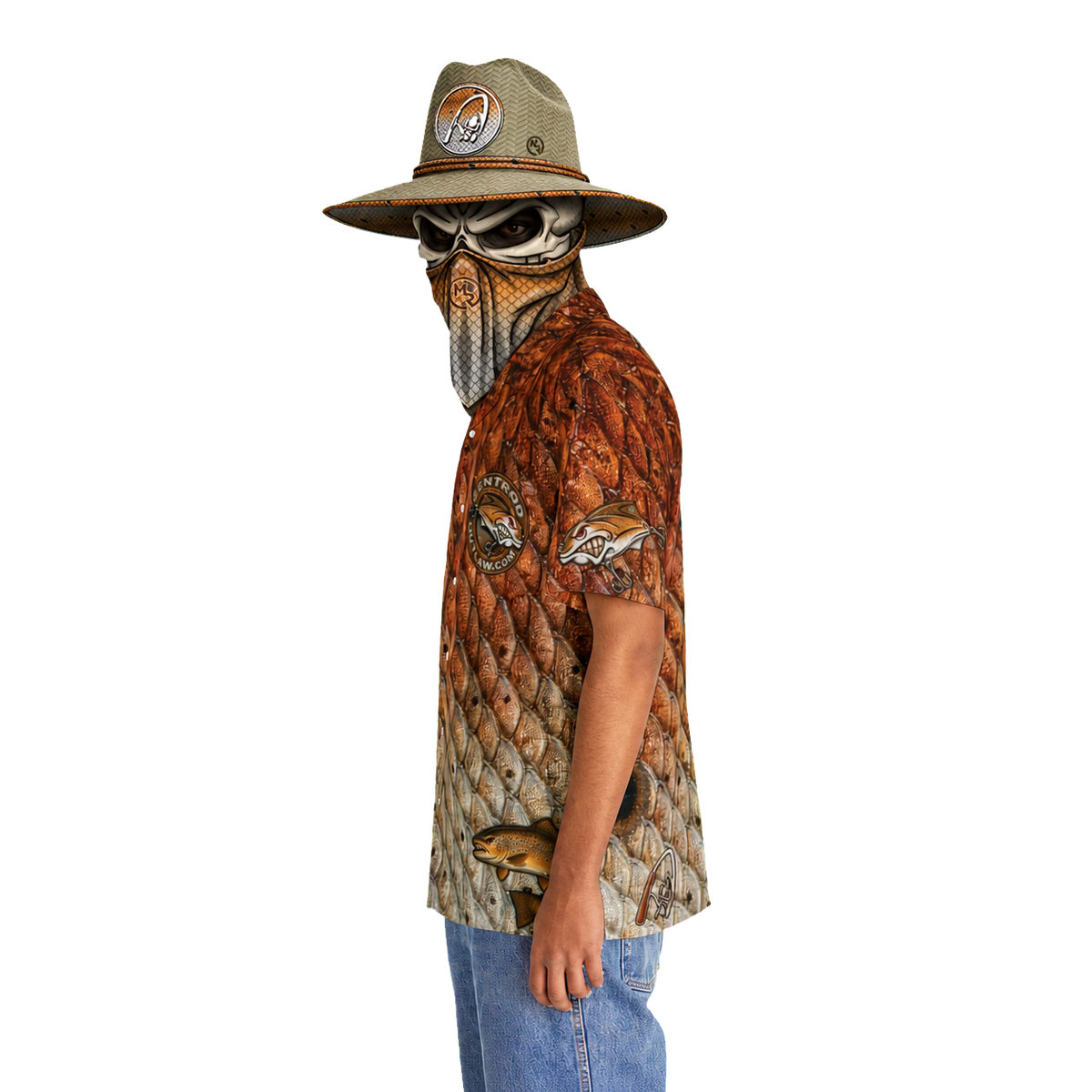 The Bentrod Outlaw Seal — Redfish Edition Hawaiian Shirt | Fish Scale Camp Shirt, Unisex All-Over Print