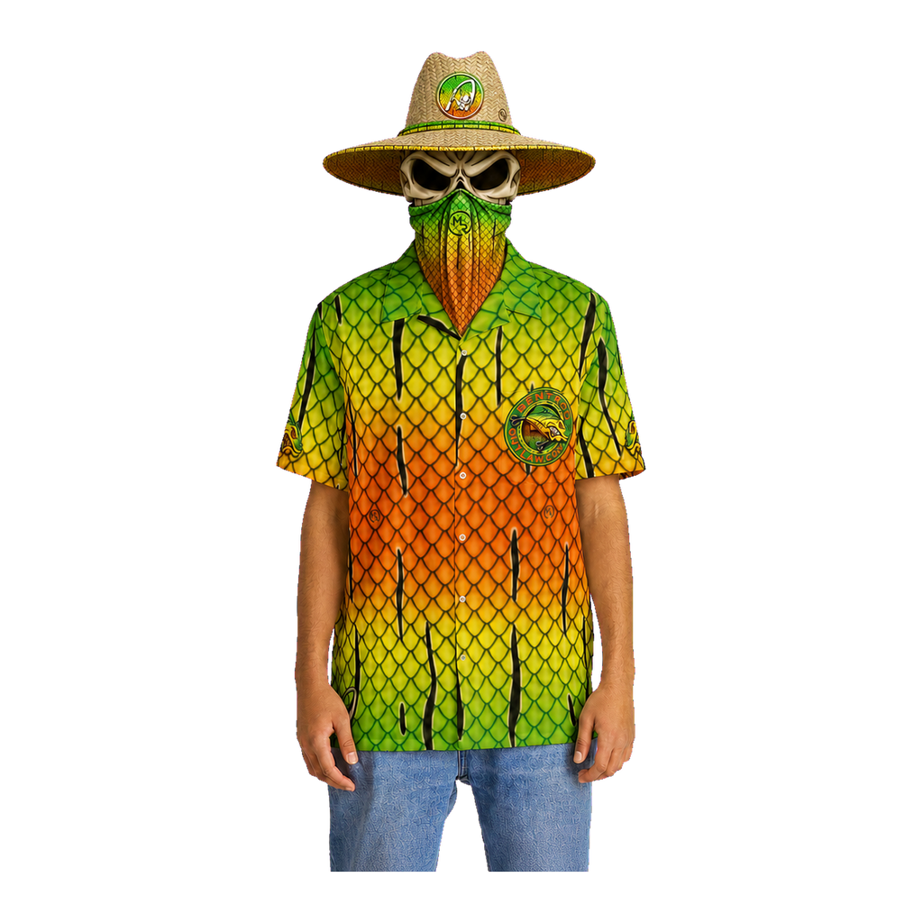 The Bentrod Outlaw Seal — Firetiger Lure Edition Hawaiian Shirt | Fish Scale Camp Shirt, Unisex All-Over Print