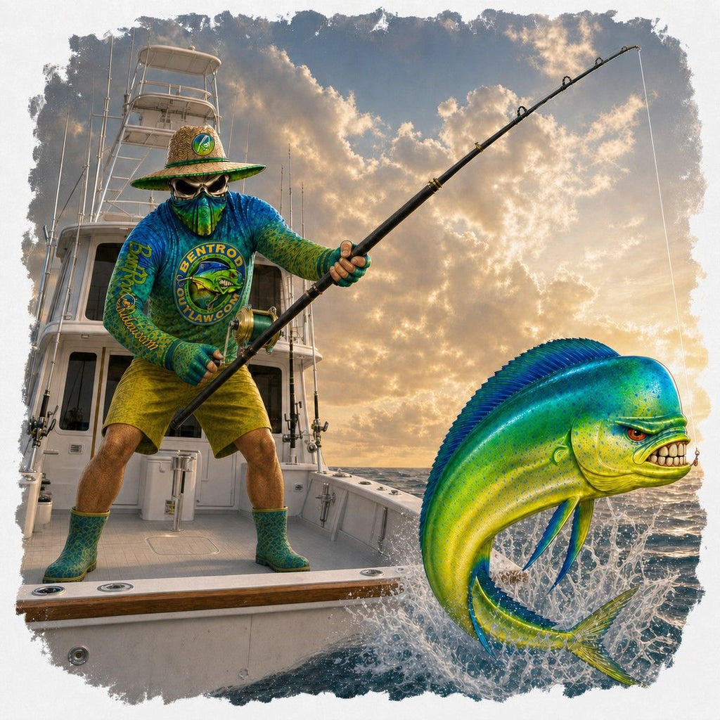 The Bentrod Outlaw Seal — Mahi Mahi Edition | Fish Scale Long Sleeve Fishing Shirt, All-Over Print