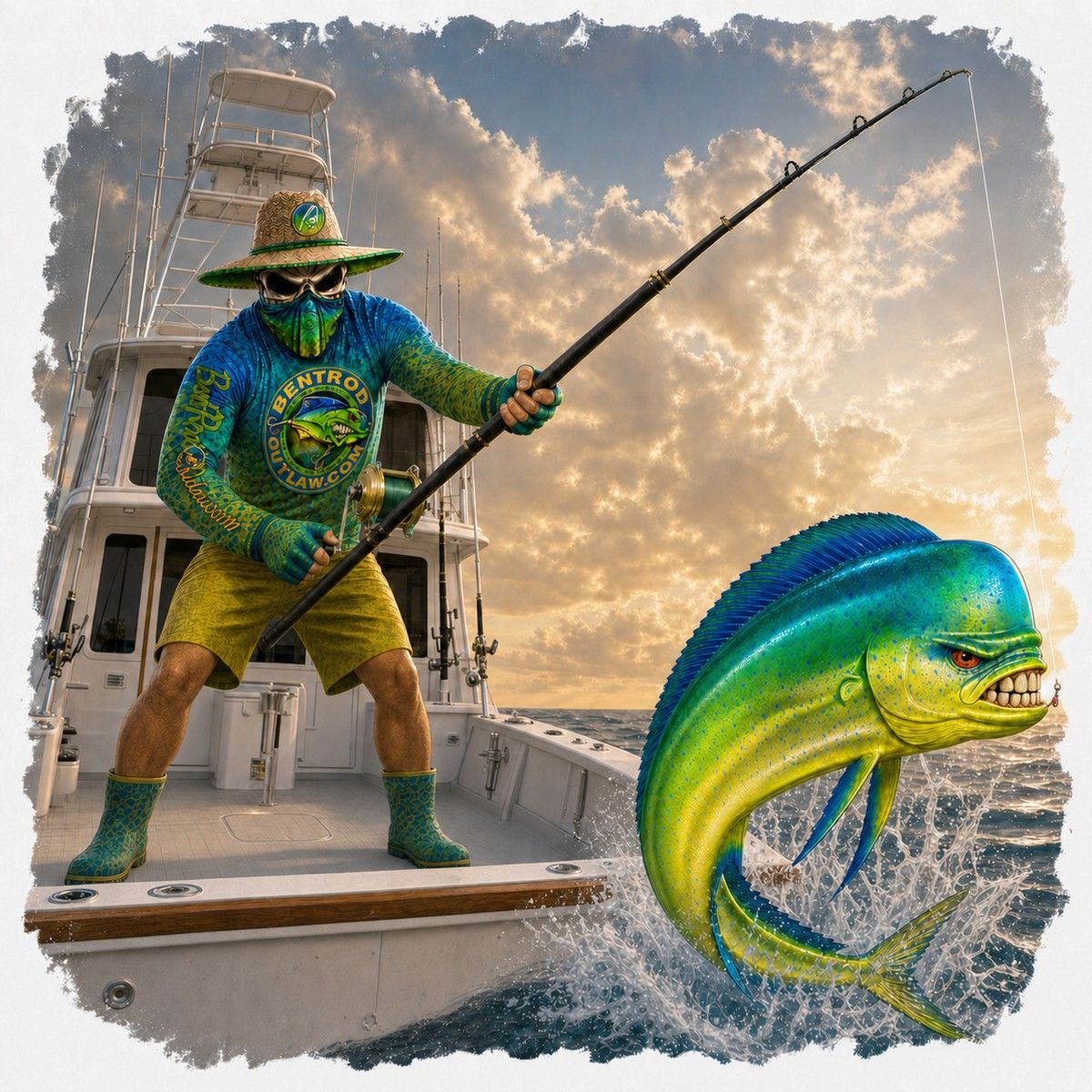 The Bentrod Outlaw Seal — Mahi Mahi Edition | Fish Scale Long Sleeve Fishing Shirt, All-Over Print