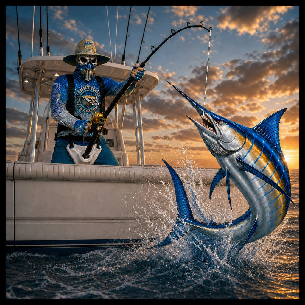 The Bentrod Outlaw Seal — Marlin Edition | Fish Scale Long Sleeve Fishing Shirt, All-Over Print