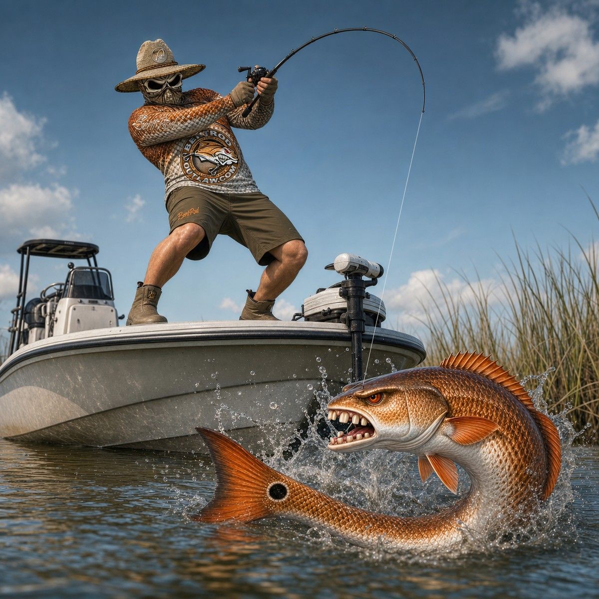 The Bentrod Outlaw Seal — Redfish Edition | Fish Scale Long Sleeve Fishing Shirt, All-Over Print